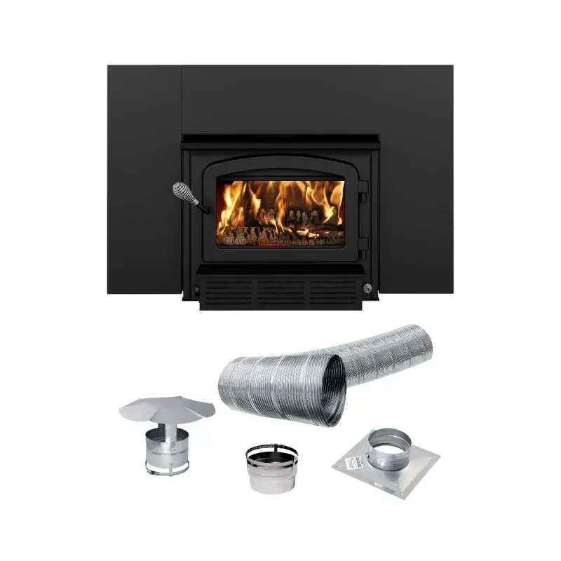 Drolet Escape 1500-I High-Efficiency Wood-Burning Fireplace Insert With Trio Chimney Kit (25 Ft) 1
