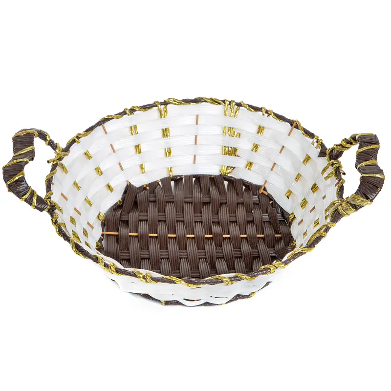 Dual-Tone Woven Storage Basket With Gold-Finished Handle Accents 1