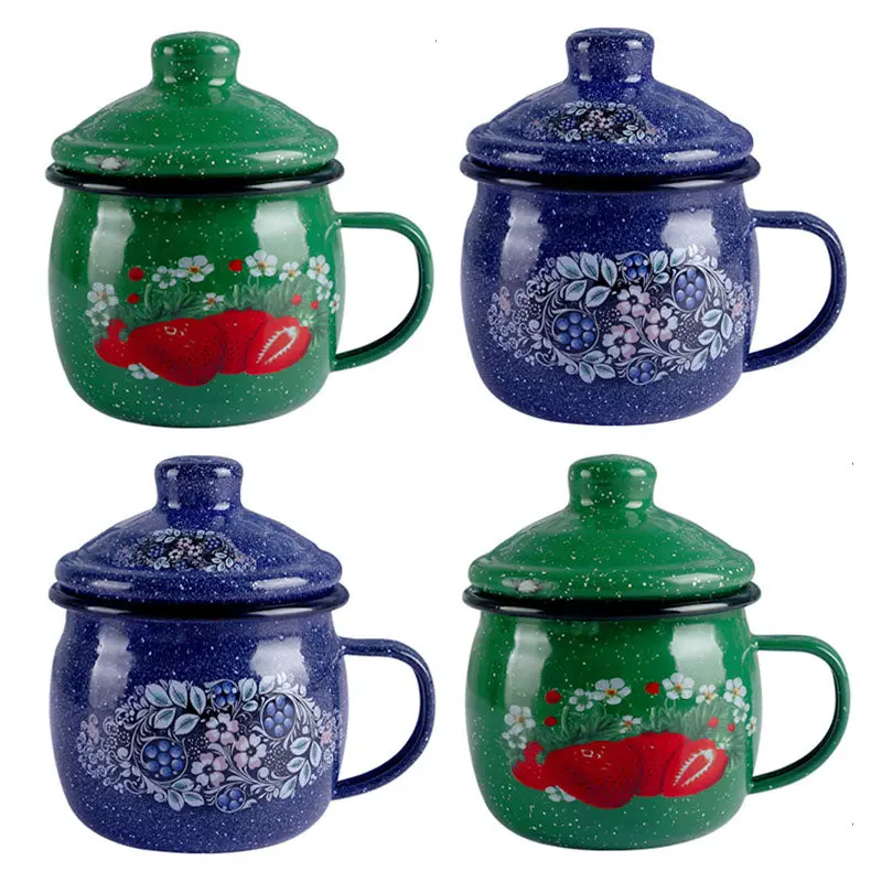 Enamel Belly Mug With Lid – 8Cm Decorative Camping Cup 1