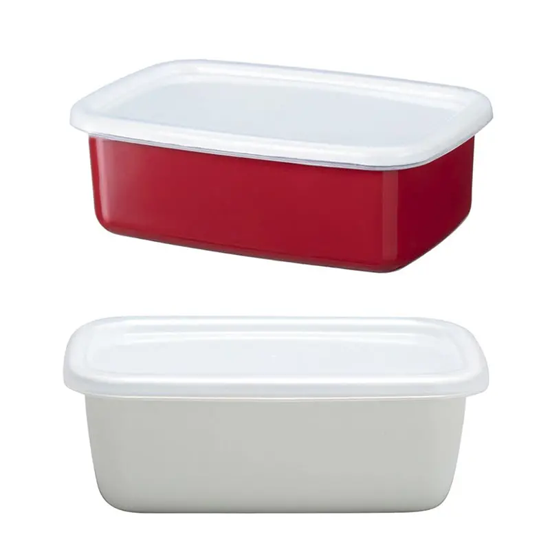 Enamel Rectangular Butter Dish – 250G Capacity With Snap-On Plastic Lid 1