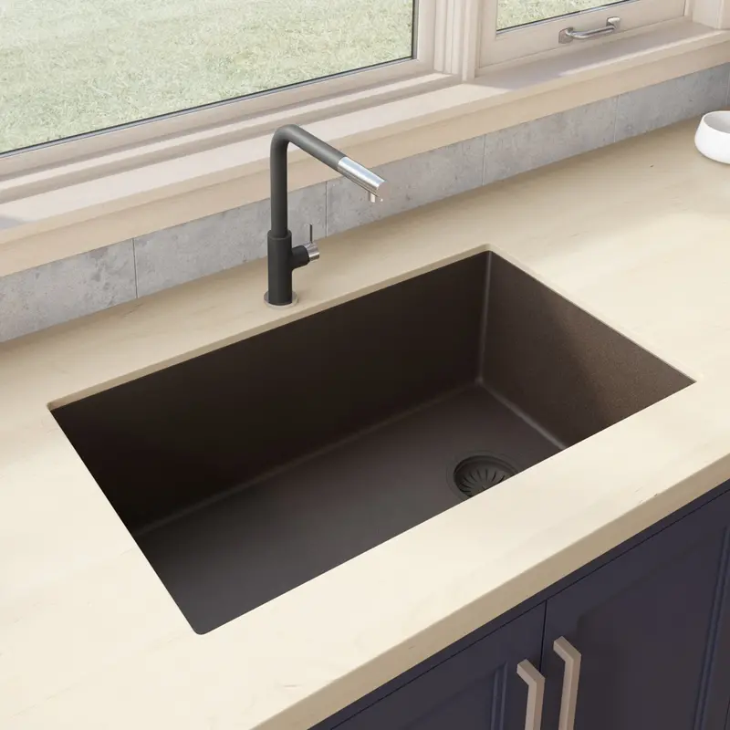 Epigranite Undermount Sink – 32" X 19", Offset Drain, Espresso Brown 1