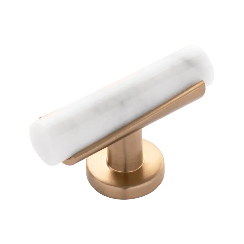Firenze 2.5" X 1" White Marble T-Knob With Champagne Bronze Base 1