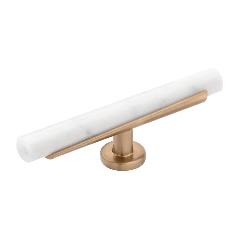 Firenze 5" X 1" White Marble T-Knob With Champagne Bronze Base 1