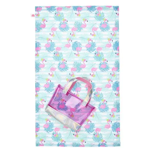 Flamingo-Print Beach Towel And Matching Carry Bag 1