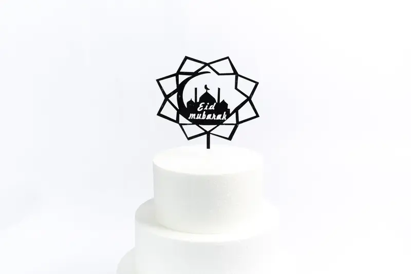 Floral Star Eid Mubarak Metallic Cake Topper – Arabic Script 1