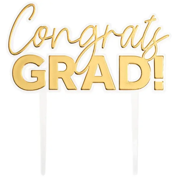 Gold-Finished Graduation Cake Topper – 'Congrats Grad!' Accent 1