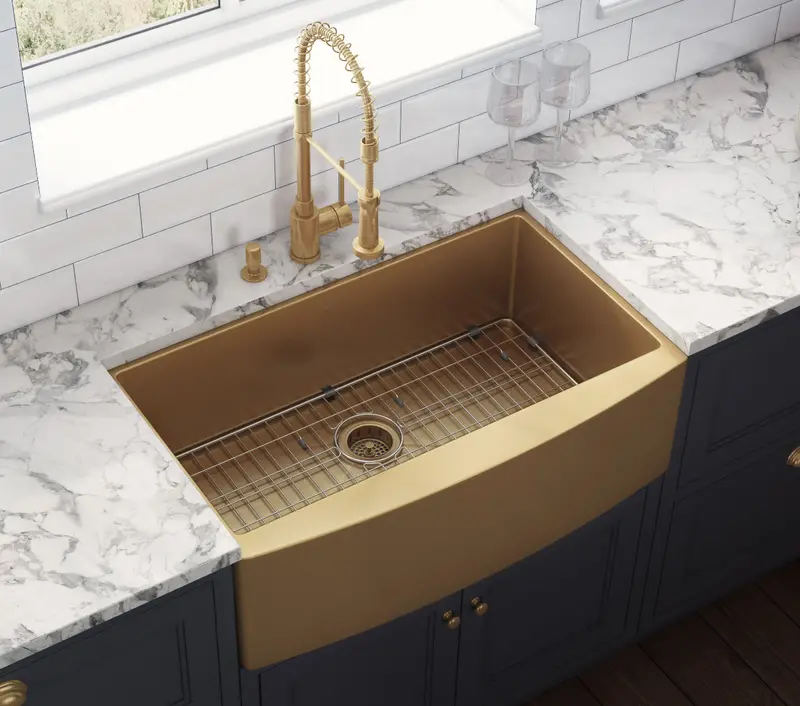 Gold-Finished Square-Corner Apron-Front Undermount Sink – 36" X 22" Single Basin 1