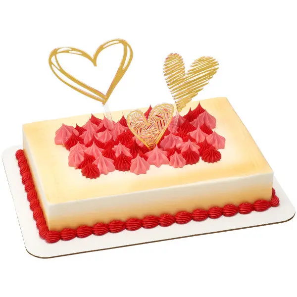 Gold Heart Wedding Topper Set – Three Unique Love-Inspired Cake Decorations 1