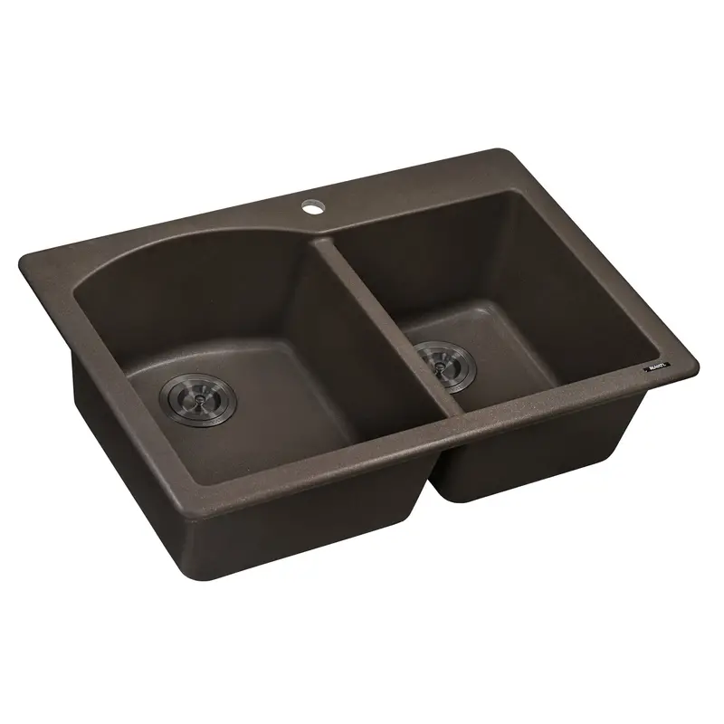 Granite Double Basin Sink – 33" × 22" Espresso Brown 60/40 Offset Configuration 1