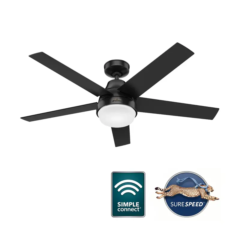 Hunter Aerodyne 52-Inch Matte Black Ceiling Fan With Built-In Led Light 1