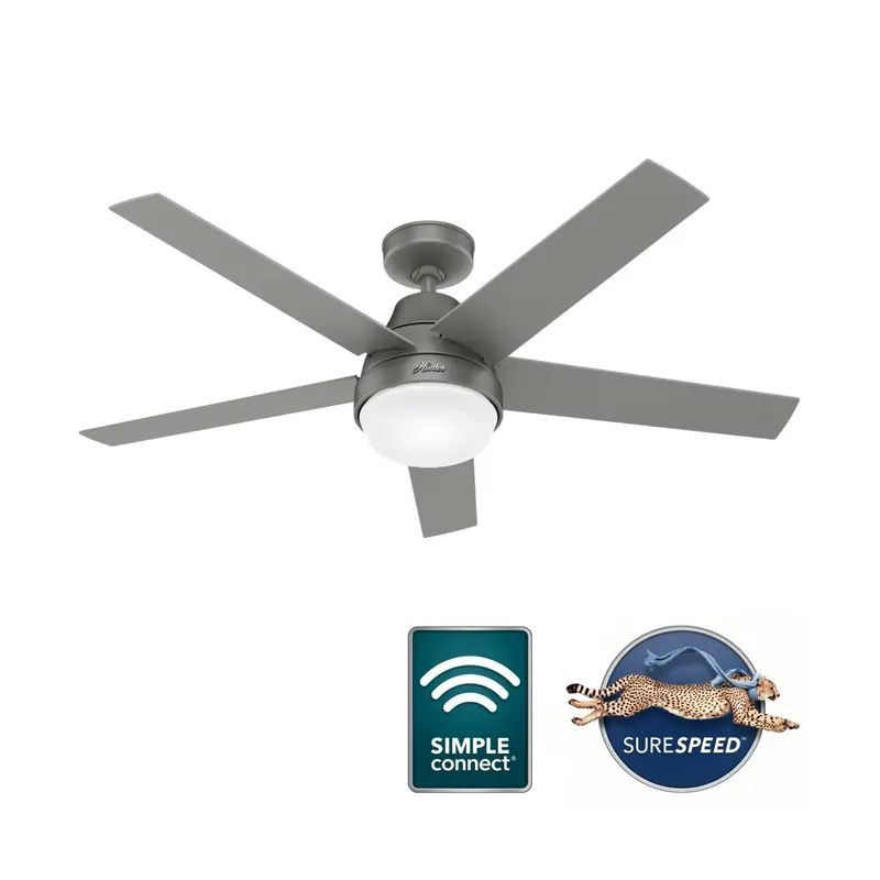Hunter Aerodyne 52-Inch Matte Silver Ceiling Fan With Integrated Led Light 1