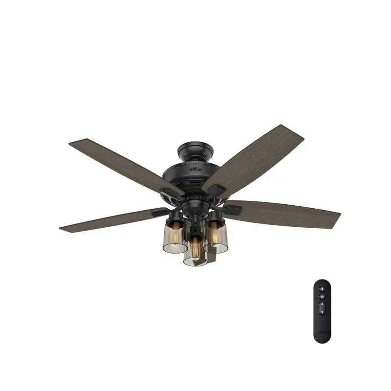 Hunter Bennett 52-Inch Matte Black 3-Light Ceiling Fan 1
