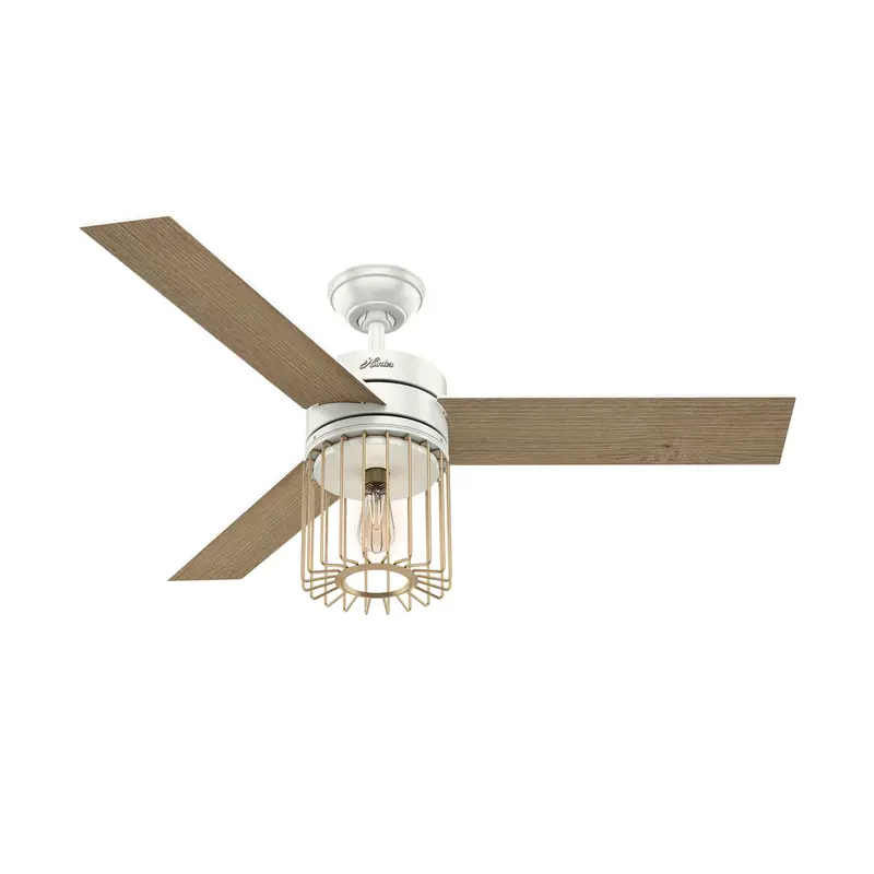 Hunter Ronan 52" Indoor Ceiling Fan In Fresh White With Aged Oak Blades And Integrated Led Light 1