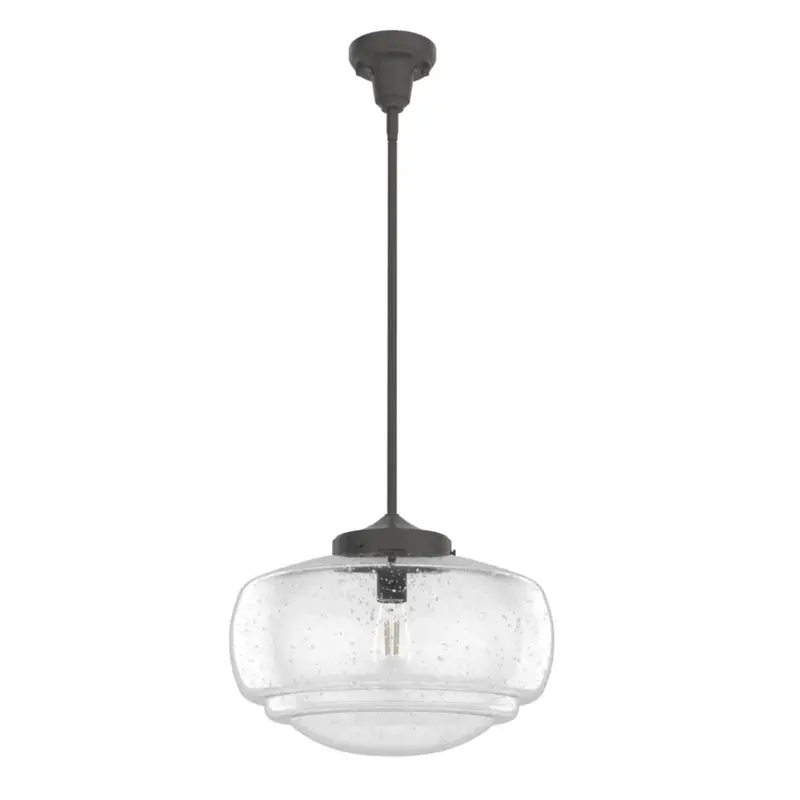 Hunter Saddle Creek Large Pendant – 1-Light Noble Bronze Fixture With Clear Seeded Glass Shade 1