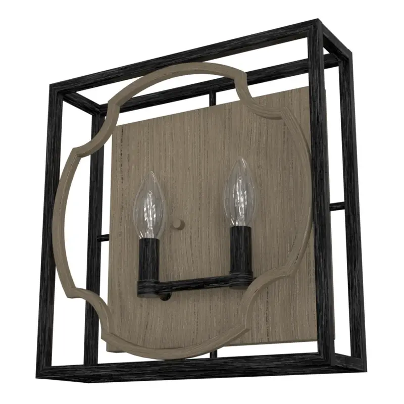 Hunter Stone Creek 2-Light Wall Sconce With French Oak And Rustic Iron Design 1