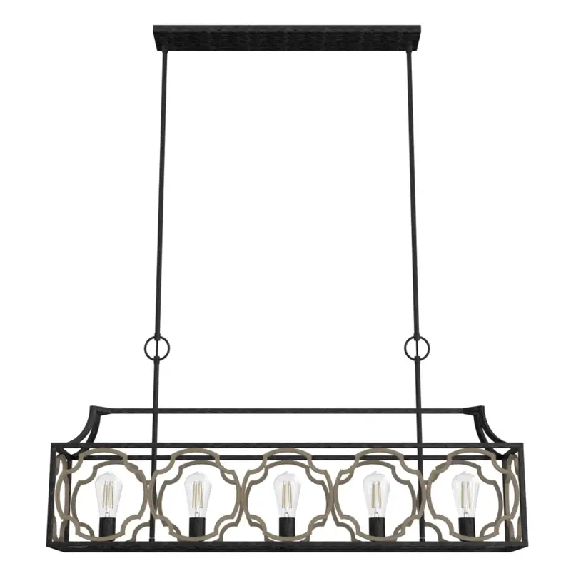Hunter Stone Creek 5-Light Linear Chandelier In French Oak And Rustic Iron 1