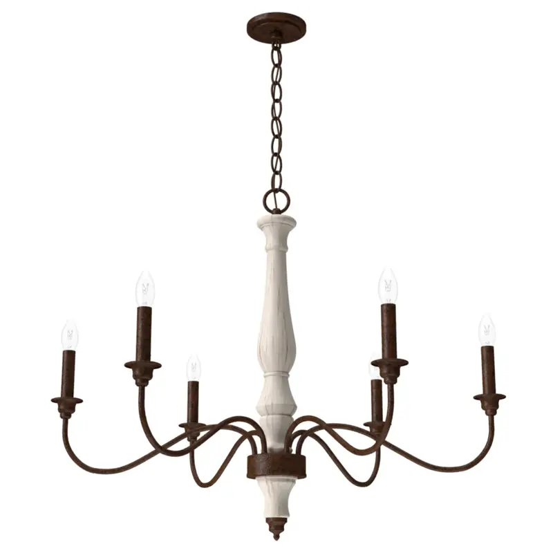 Hunter Teren 6-Light Chandelier With Distressed White Finish And Textured Rust Accents 1