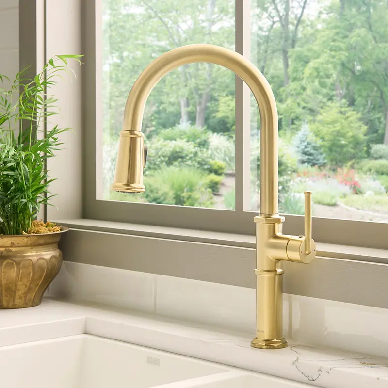 Idris Pull-Down Kitchen Faucet – Single Handle With Sprayer, Brushed Gold (Rvf1239Sg) 1