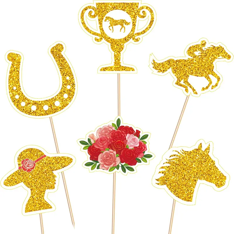 Kentucky Derby Gold Cupcake Topper Picks – Elegant 12-Piece Set 1