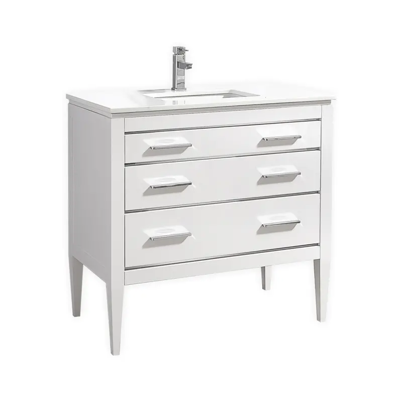 Kubebath Eiffel 36-Inch High-Gloss White Freestanding Vanity With Quartz Countertop 1