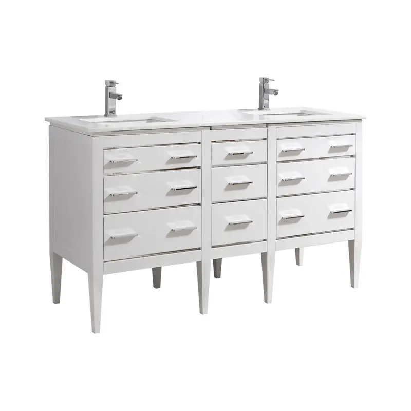 Kubebath Eiffel 60-Inch High-Gloss White Freestanding Vanity With Quartz Countertop And Dual Sinks 1