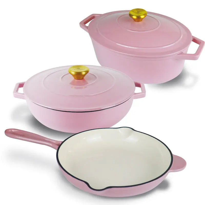 La Cocina Limited-Edition Pink Enamel Cast Iron Cookware Set – 5-Piece 1