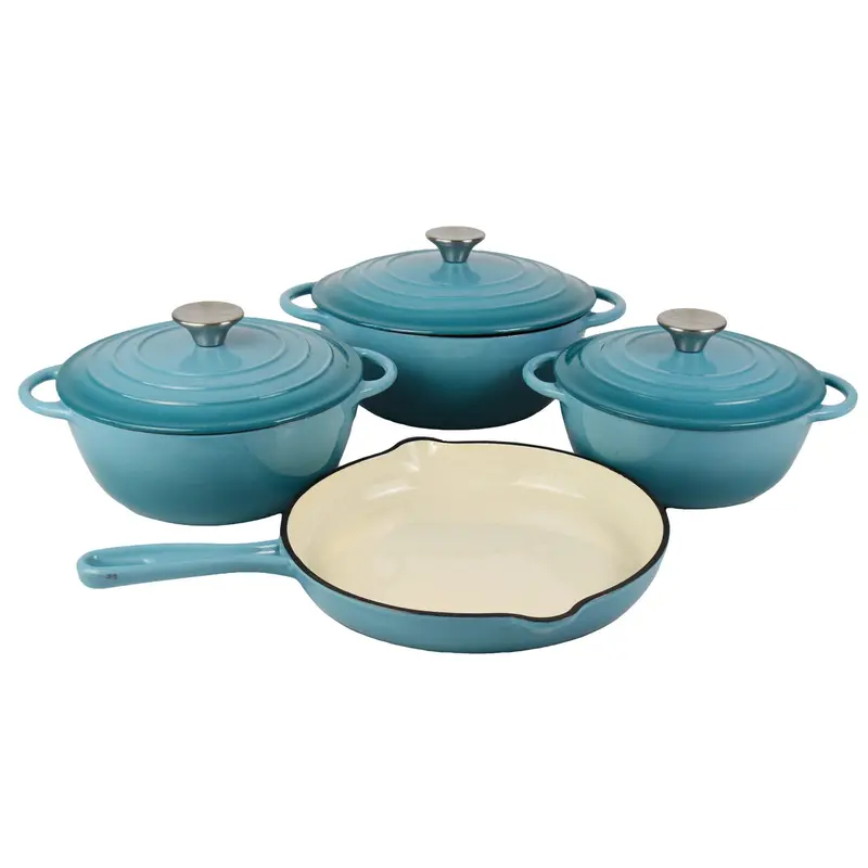 La Cocina Turquoise Enamel Cast Iron Cookware Set – 7-Piece 1