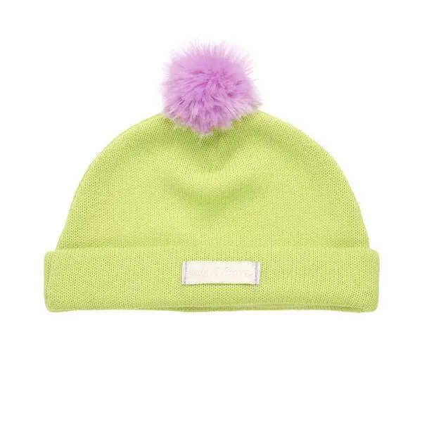 Lime Green Pom-Pom Knit Beanie For Kids & Adults 1