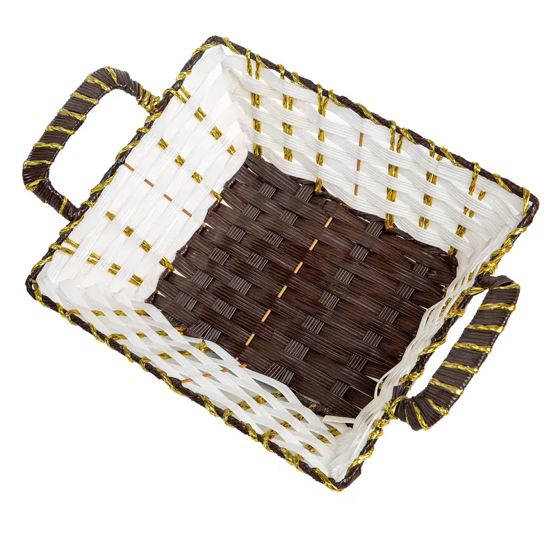 Luxury Rectangular Woven Basket Featuring Gold-Edged Trim 1