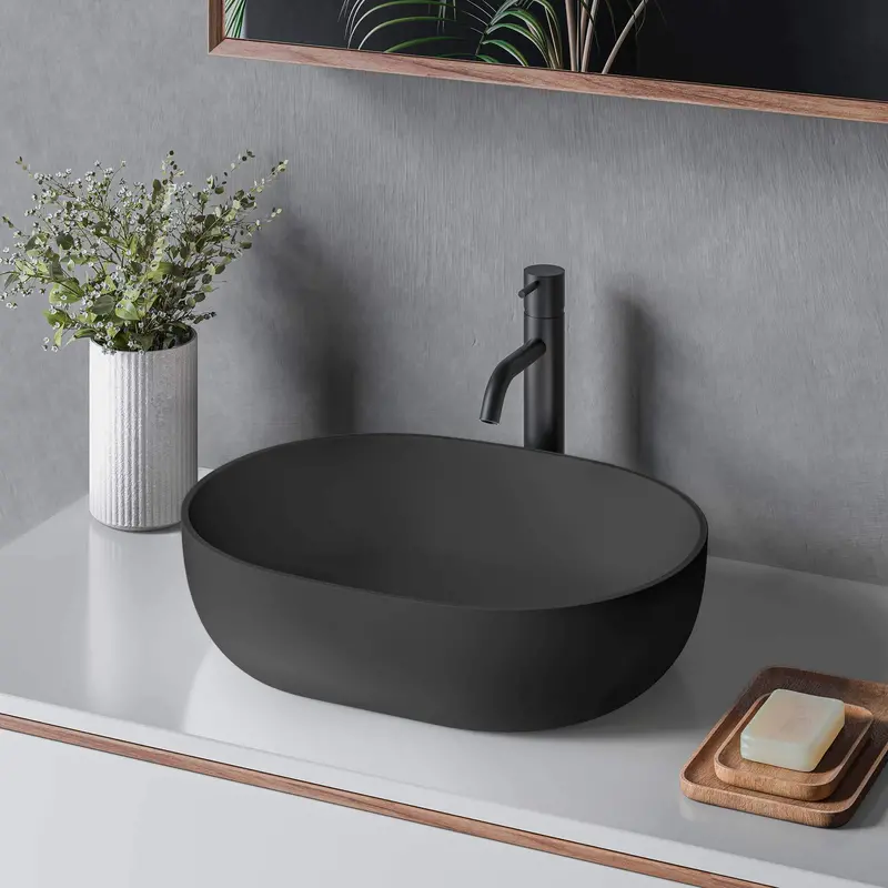 Matte Black 19-Inch Solid Surface Contemporary Vessel Bathroom Sink 1