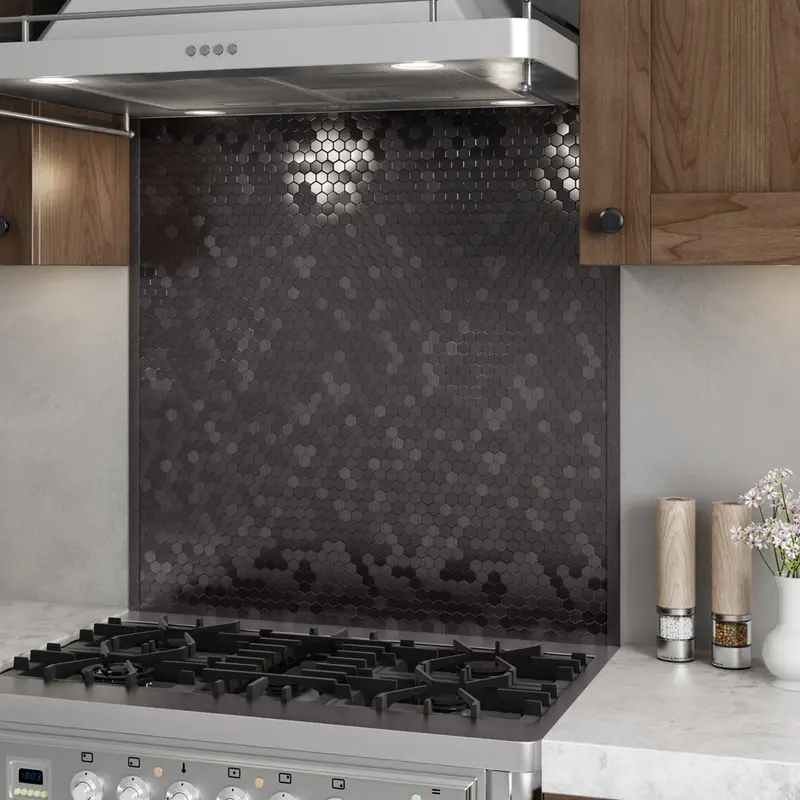 Matte Black Stainless Steel Hexagon Range Backsplash 1