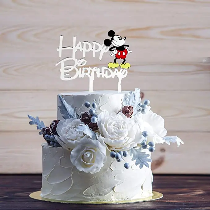 Mickey Mouse Acrylic Cake Topper In Silver Finish 1