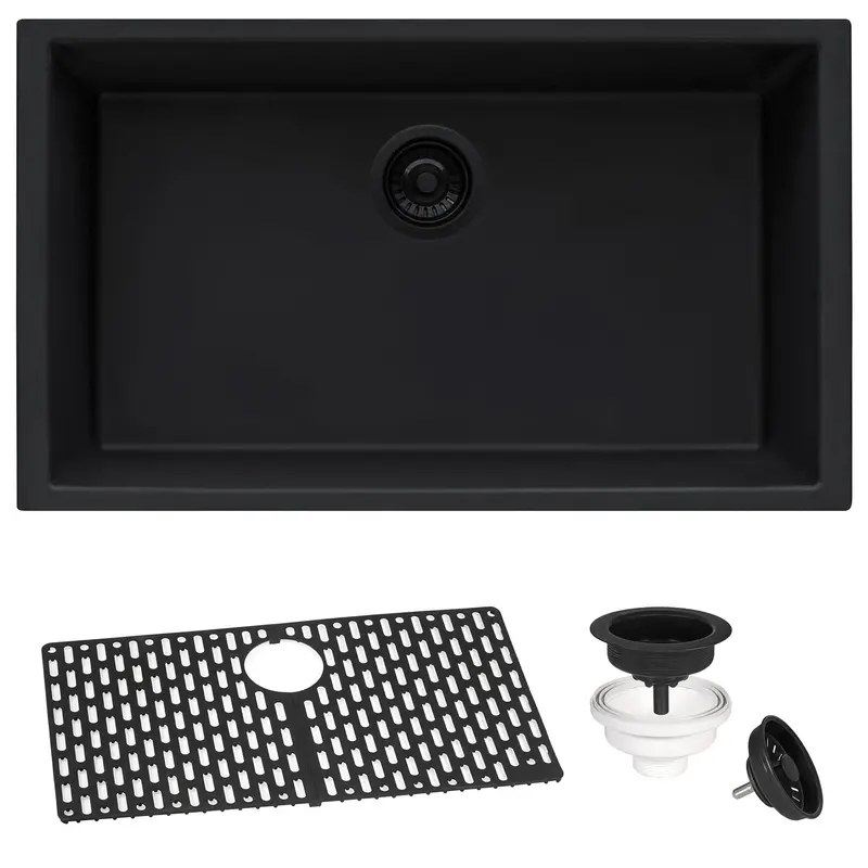 Midnight Black Granite Sink – 30" X 17", Single Basin Topmount Design 2