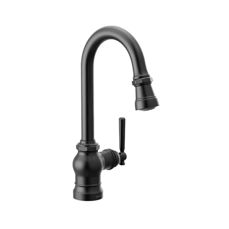 Moen Paterson Matte Black High-Arc Pull-Down Bar Faucet – Single-Mount Style 1