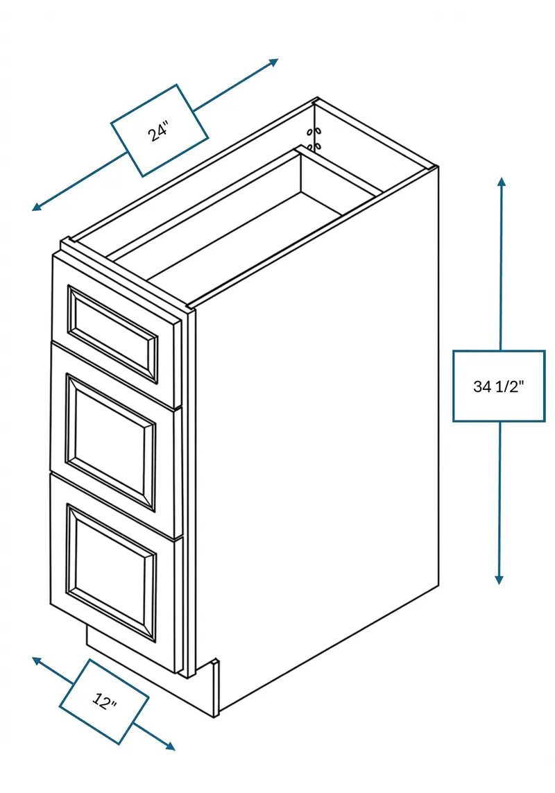 Montpelier Sage Raised Panel 3-Drawer Base Cabinet – 12 In. W 1