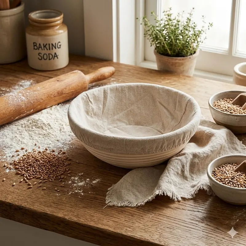 Natural Rattan Bread Proofing Basket With Linen Liner 1