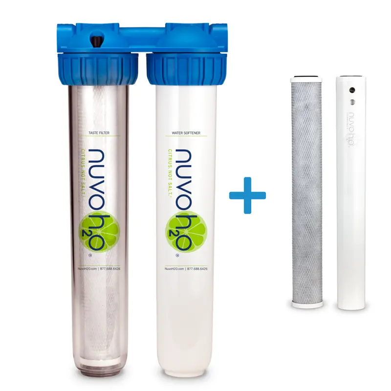 Nuvoh2O Home Duo System – Water Softener + Taste Filter Bundle With Refill Cartridges 1