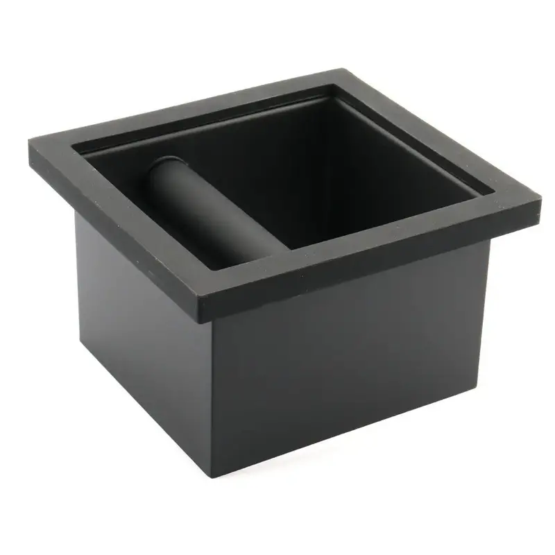 Open-Bottom Square Knock Box – Stainless Steel, Compact Espresso Puck Disposal 1