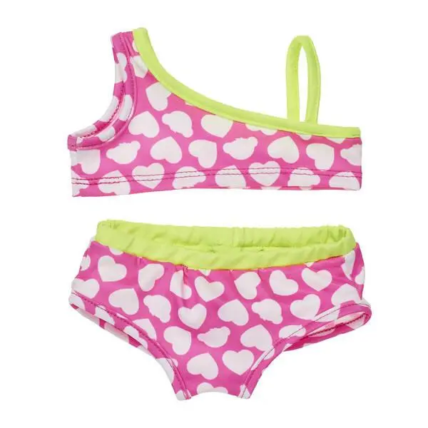 Pink Heart-Patterned Two-Piece Swim Set 1