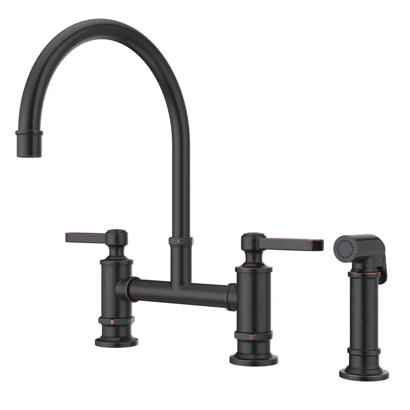Port Haven Bridge Kitchen Faucet With Dual Handles In Tuscan Bronze 1