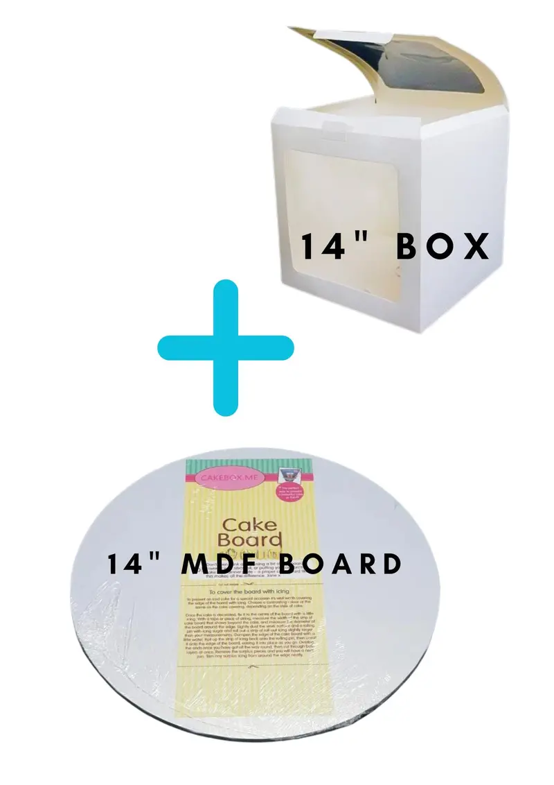 Premier 14-Inch Cake Box + 14-Inch White Round Mdf Board Bundle 1