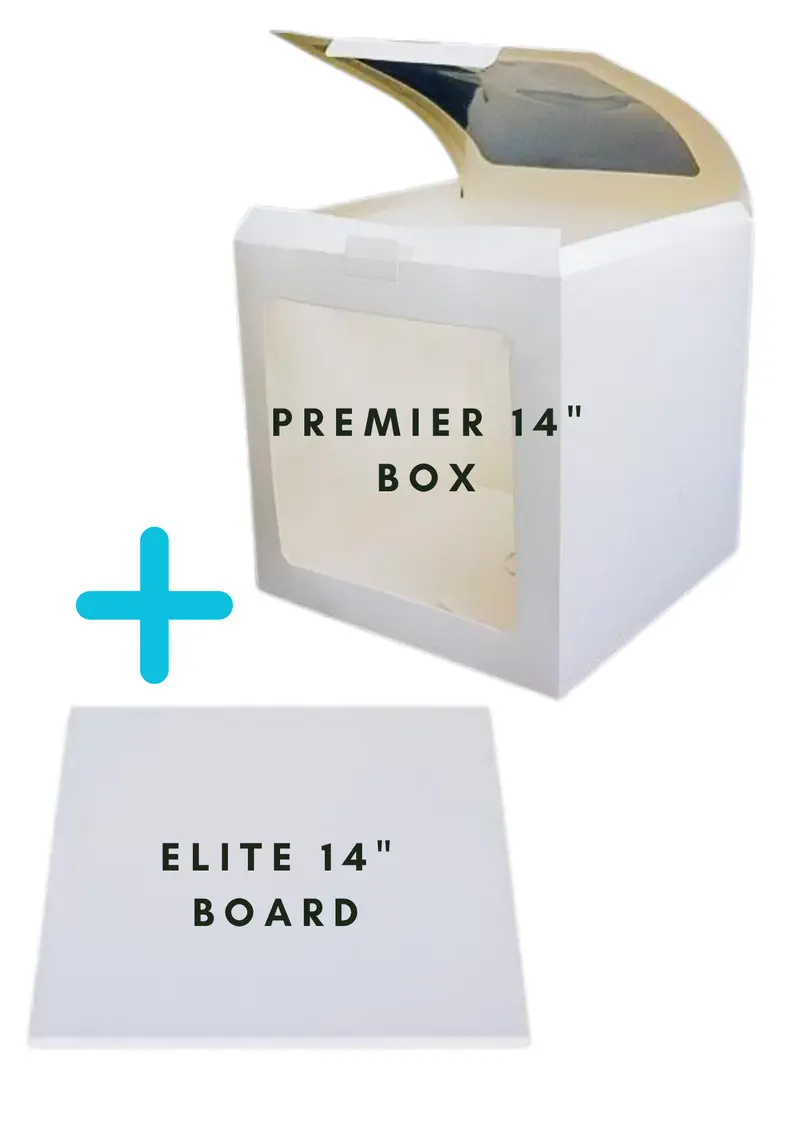 Premier 14-Inch Cake Box Paired With Elite 14-Inch Square Drum Board (17Mm) 1