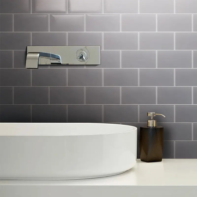Prontomosaic Medium Gray Glass Subway Tile – 3 In X 6 In, 24-Piece Box (3 Sq Ft) 1