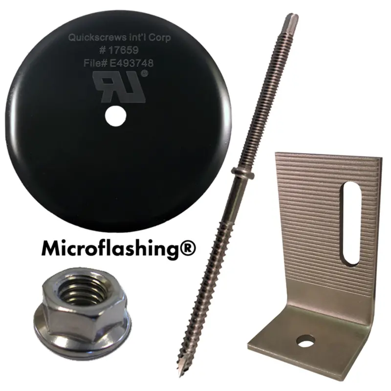 Quickbolt Qb1 Multi-Roof Mount Kit: 5/16" × 7" Bolt, 4" Microflashing, Offset Ss L-Foot & Flange Nuts 1