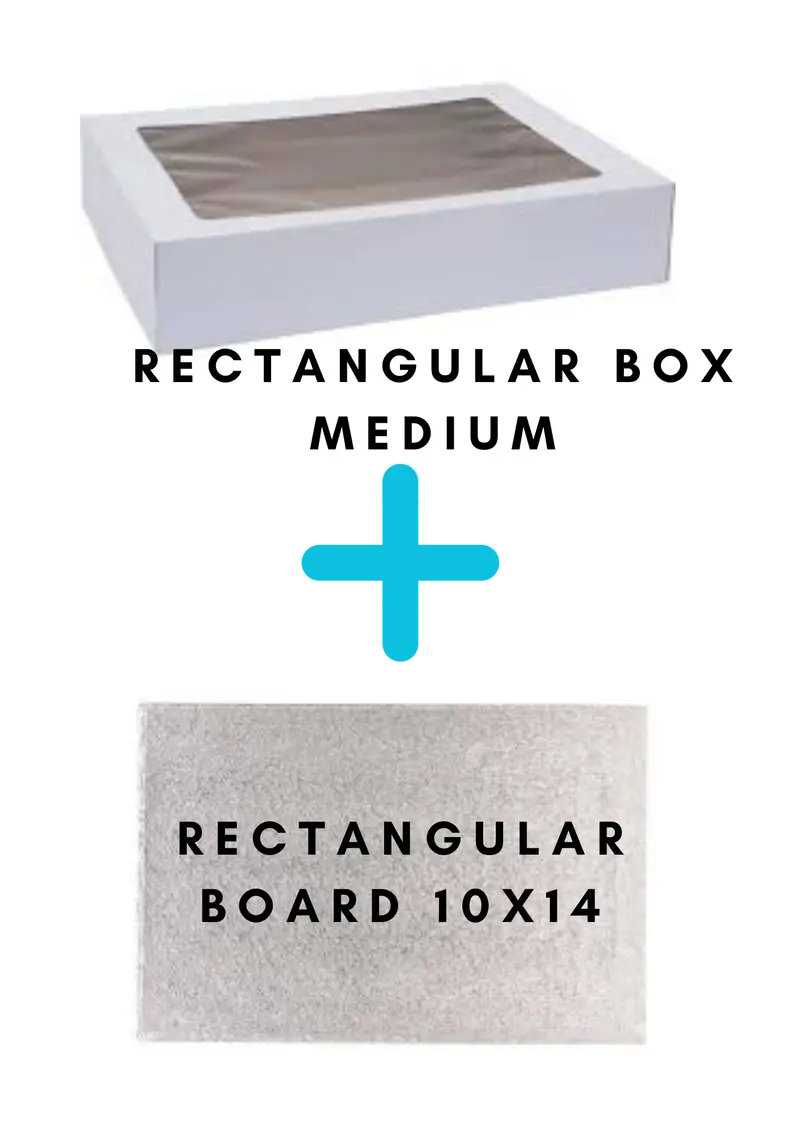 Rectangular Cake Presentation Set: 14" X 10" Window Box + Matching Drum Board 1