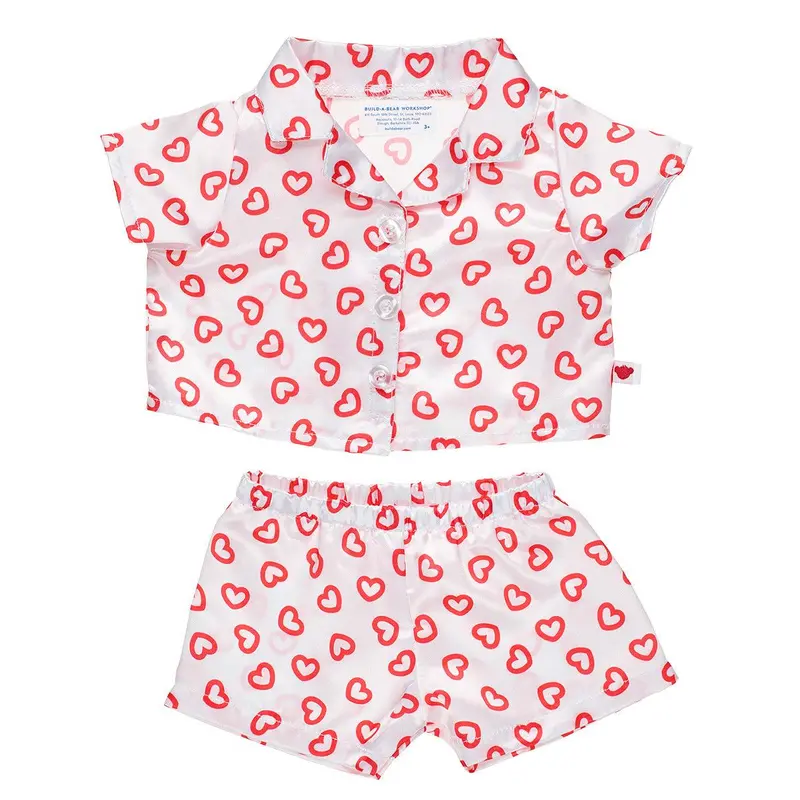 Red Satin Heart-Embellished Pajama Set 1