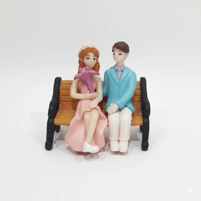 Romantic Couple Bench Miniature Set – Resin Cake Topper & Decorative Showpiece For Special Occasions 1