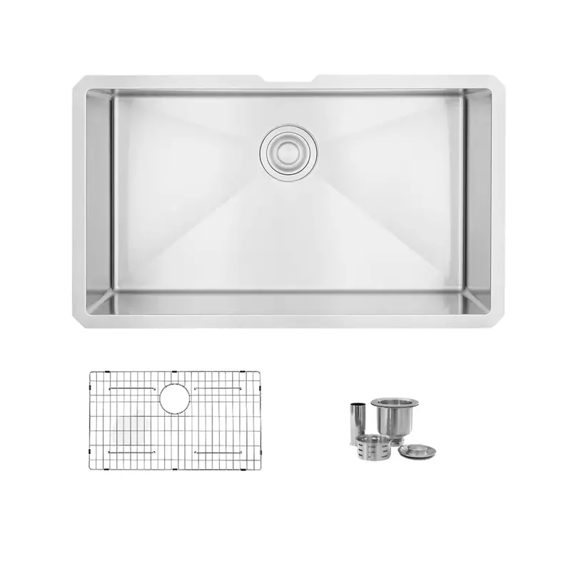 Ruby 32" Single Bowl Kitchen Sink – 16-Gauge Stainless Steel With Drain Grid & Basket Strainer (Model S-323Xg) 1