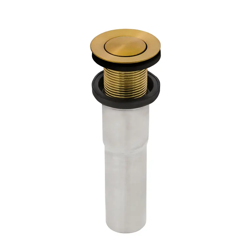 Satin Brass Matte Gold Push-Popup Drain Assembly For Overflow-Free Bathroom Sinks 1