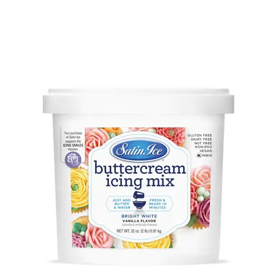 Satin Ice White Buttercream Icing Mix – 2 Lb Bucket, Customizable Consistency 1